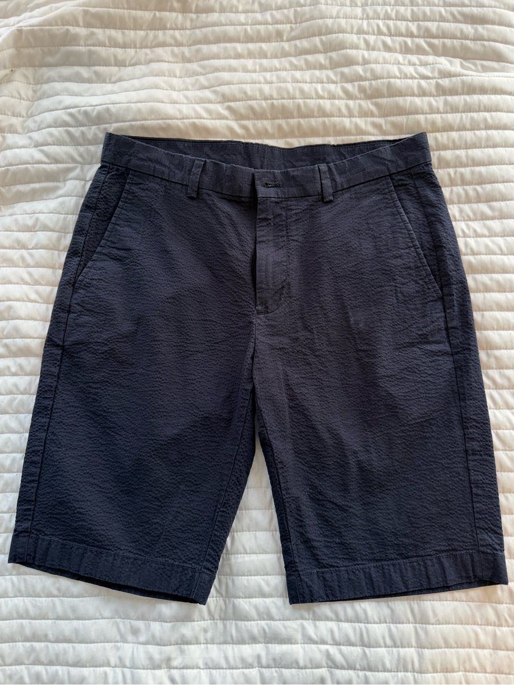 Brooks Brothers Dark Navy Textured Flat-Front Shorts